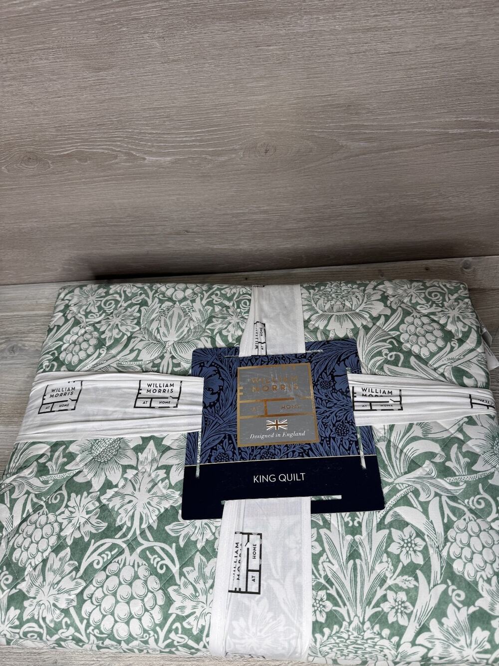 William Morris King Quilt- Sunflower / Evergreen - Green White NEW